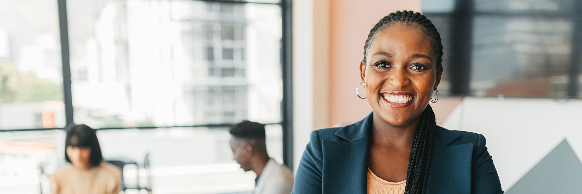 A woman smiling at the camera